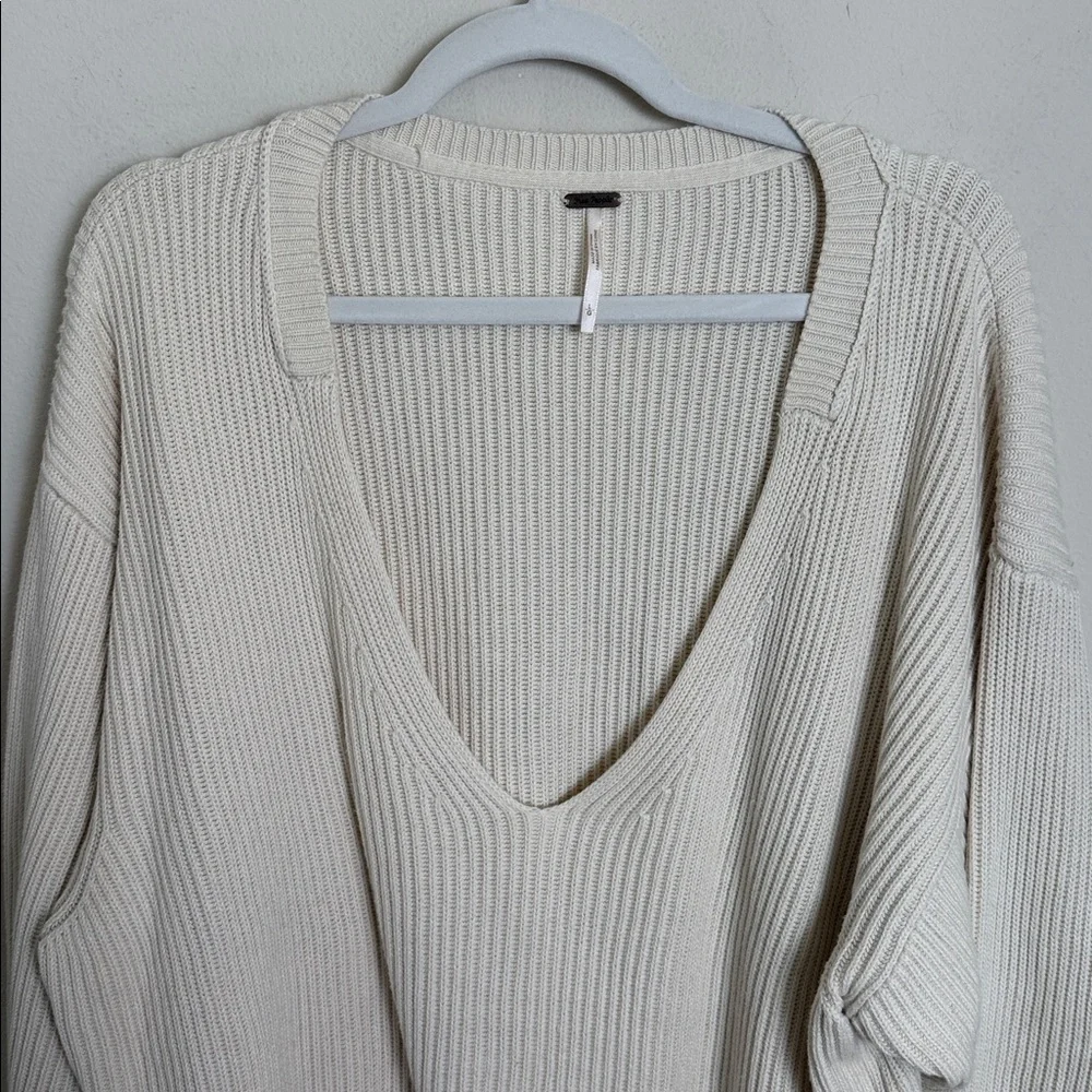 Free People Allure Pullover Ribbed Knit Oversized Sweater Cream Size Large